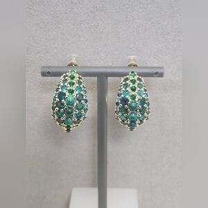 NWT Kendra Scott Gold/Green Freshwater Pearl/Crystal Pave SM Half Hoop Earrings